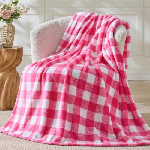 BEDELITE Plaid Fleece Throw Blanket, Pink & White Buffalo 50x60 Throw | 100% Polyester Microfibe, Soft Cozy, Lightweight Warm, Classic Buffalo Plaid, Room Decor, Gift for Women Girls, for Couch Bed - color: Pink & White Plaid, size: Throw(50"x60")