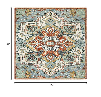 SAFAVIEH Aspen Collection Area Rug - 5' Square, Blue & Rust, Handmade Boho Wool, Ideal for High Traffic Areas in Living Room, Bedroom (APN312A) - size: 5' x 5' (Square)