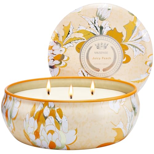 M&SENSE Peach Scented Soy Candles, 3 Wick for Home Scented, 12 oz | Triple Wick, 40 Hour Long Burn, Non-Toxic,100% Natural Soy Wax, Stress Relaxing Aromatherapy Candle Gift for Women Men - color: Juicy Peach