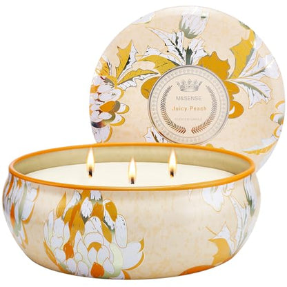 M&SENSE Peach Scented Soy Candles, 3 Wick for Home Scented, 12 oz | Triple Wick, 40 Hour Long Burn, Non-Toxic,100% Natural Soy Wax, Stress Relaxing Aromatherapy Candle Gift for Women Men - color: Juicy Peach