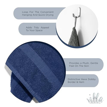 Villa Celestia Cotton Hand Towels Set of 4, 16 x 28, Oeko-TEX Certified, Quick Dry, Navy Blue - color: Navy Blue, size: Hand Towel - Pack of 4