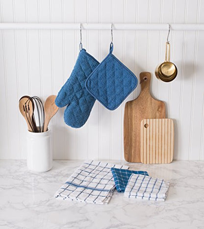 DII Basic Terry Collection 100% Cotton Quilted, Oven Mitt, Blue, 2 Piece - color: Blue, size: Oven Mitt