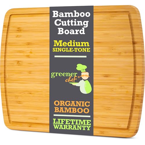 GREENER CHEF 15 Inch Bamboo Cutting Board with Lifetime Replacements - Medium Wooden Chopping Board for Kitchen, Butcher Block, Meat, Vegetables, Charcuterie and Cheese Board - color: Single-Tone, size: 15"L x 11"W