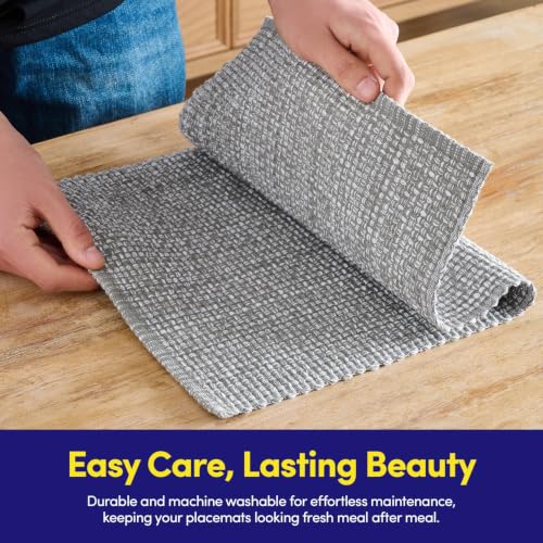 Sweet Home Collection 100% Cotton Placemats for Dining Room Rectangle Two Tone Woven Fabric 13" x 19" Soft Durable Table Mat Set, Set of 6, Gray - color: Gray, size: Rectangle 13" x 19"
