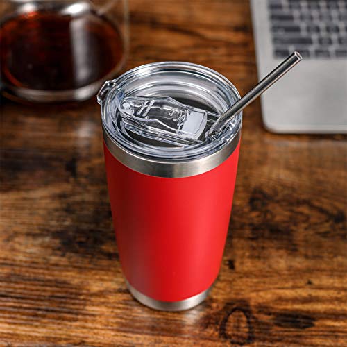COMOOO 20oz Double Wall Vacuum Insulated Travel Mug, Stainless Steel Tumbler with Lid and Straw Durable Powder Coated Insulated Coffee Cup for Cold & Hot Drinks (Red, 4 PACK) - color: Red