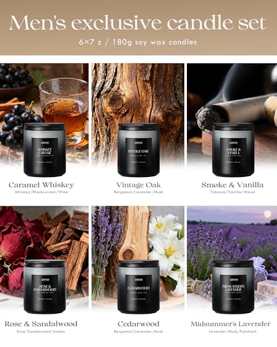 AOOVOO Scented Candles Set - 6 Pack Men Candles for Home Scented | 42 oz Soy Wax, 300 Hour Long Lasting Candle, Aromatherapy Candle, Birthday, Christmas, Valentine, Gifts Set for Men - size: 6 Pack Mens Candles