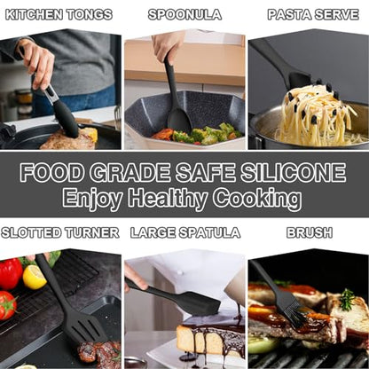 Silicone Kitchen Utensils Set, Umite Chef 22Pcs Cooking Utensils Spatula Set, Heat Resistant Non-Stick Silicone, Dishwasher Safe Cooking Gadgets Tools Set(Black) - color: Black