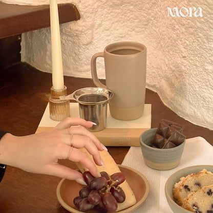 Mora Ceramics Large Tea Mug with Loose Leaf Infuser and Ceramic Lid, 18 oz, Portable, Microwave, Dishwasher Safe, Tall Coffee Cup - Rustic Matte Ceramic Glaze, Modern Herbal Tea Strainer, Mushroom - color: Mushroom
