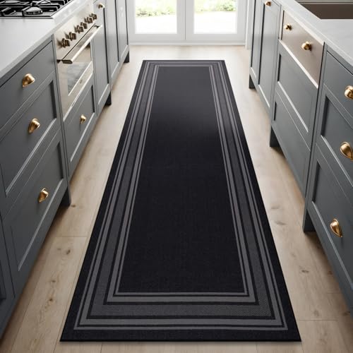 Beverly Rug Non Slip Area Rugs 2x7 Modern Bordered Non Skid Rubber Backing Soft Runner Rug for Living Dining Room Easy to Clean Non Shedding Kitchen Bedroom Indoor Carpet 2 x 7 Black - color: Black, size: 2' x 7' (Rectangular)