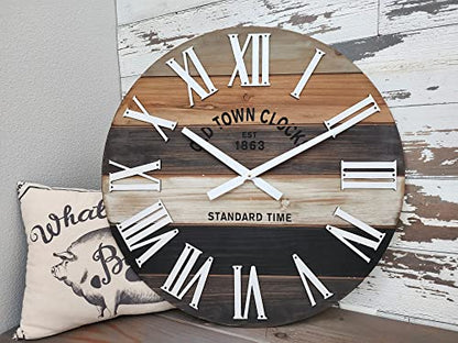 24" Wooden Multi-Color Maritime Coastal Beach Large Roman Wall Clock (Grey, 24 inch) - color: Roman Grey, size: 24 inch