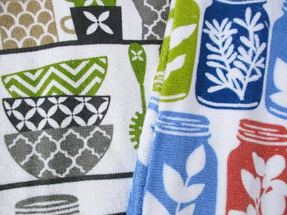 100% Cotton Kitchen Towel Set 2 Pack (Jars and Dishware) - color: Jars and Dishware