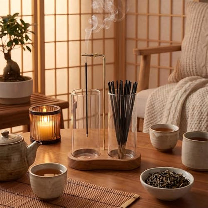 2PCS Incense Holder for Sticks with Glass Ash Catcher - Upside Down Anti-Ash Flying Incense Burner & Stick Storage Organizer (2PCS Upgrade Tall Cup) - size: 2PCS Upgrade tall cup