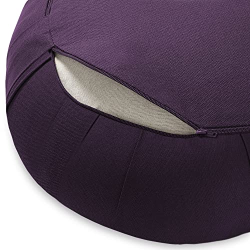 Zafu Meditation Cushion, 15" Round Buckwheat Yoga Pillow with Organic Cotton Cover - color: Purple