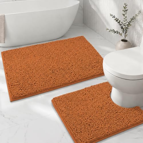 Bathroom Rugs Sets 2 Piece,Super Absorbent Soft,Thick,Machine Washable Chenille Bath Mat,Non Slip Toilet Floor Rug,Bath Mats for Bathroom,20x32 Plus 20x20 U Shape,Champagne - color: Champagne, size: 1'8" x 2'8" (20x32''+20x20''U shape)