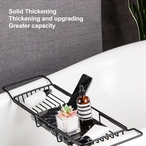 Metal Marble Bathtub Rack, Bathtub Caddy Tray Stainless Steel Shower Caddy Tray with Extending Sides, Bathroom Trays (Black) - size: Black