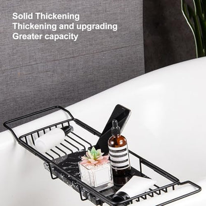 Metal Marble Bathtub Rack, Bathtub Caddy Tray Stainless Steel Shower Caddy Tray with Extending Sides, Bathroom Trays (Black) - size: Black