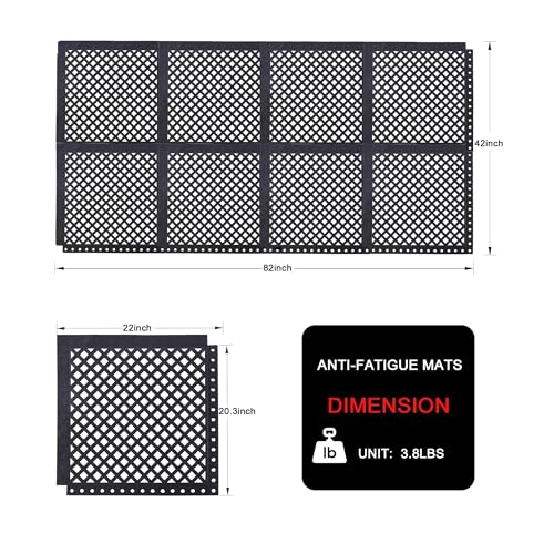 Interlocking Rubber Floor Mats 21”x21” 8 Pack - Open Grid Drainage Tiles, Non-Slip for Deck, Patio, Pool, Garage & Wet Areas - size: 21"x21" Interlocking Mats 8Pcs