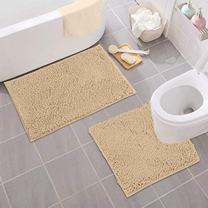 LuxUrux Bathroom Rugs Sets 2 Piece: Quick Dry, Soft Plush Anti-Slip, Super Absorbent. Includes Rectangular (31x20 inches) & U-Shaped Toilet Mat (20x20 inches) | Birch - color: Birch, size: 2 Piece Set