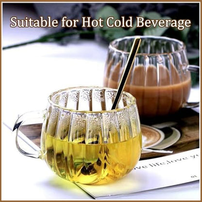 Viovian 12oz Clear Glass Coffee Mugs Set of 6 Ribbed Coffee Cups With Handles Modern Cute Glass Tea Mug Cup for Hot Beverage/Cappuccino/Latte/Cereal/Yogurt/Mocha/Milk - color: ribbed glass mug set of 6