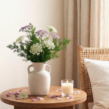Ceramic Flower Vase with Handles, Tall White Vase, Large Decorative Terracotta Vases, Farmhouse Rustic Pottery Vases for Home Decor, Living Room - size: 7"h