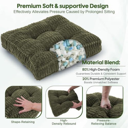 idee-home Recliner Cushions with Lumbar Support Pillow Set for Elderly | 20x20x5 Inch Recliner Seat Cushion Tufted, Large Square Seat Cushion Non-Slip Reduce Hip & Lumbar Pain - color: Green Seat&lumbar
