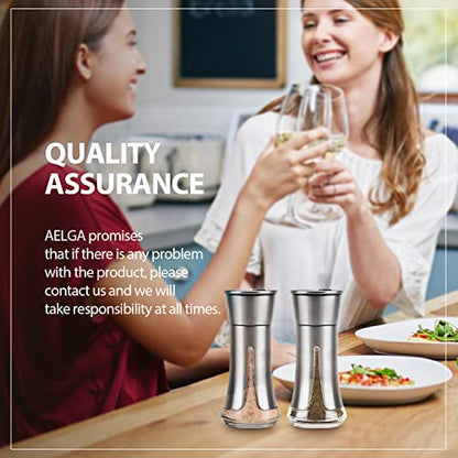 Salt and Pepper Shakers by Aelga - Salt Shaker with Adjustable Pour Holes for Himalayan, Kosher - color: Silver