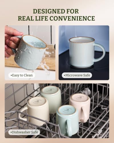 famiware Coffee Mug Set of 4, Star 12 oz Ceramic Mugs Cups Set with Handle | Stoneware Stackable Catering Cup for Coffee, Tea, Cappuccino, Latte, Microwave & Dishwasher Safe, Light Blue - color: Star-Light Blue, size: 4 Count (Pack of 1)