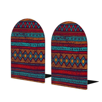 Retro Enthic Mandala Geometric Wooden Print Book Ends Decorative Wood Bookends for Shelves Heavy Books, Non-Skid Book Stoppers, 1 Pair/2 Pieces - size: Large