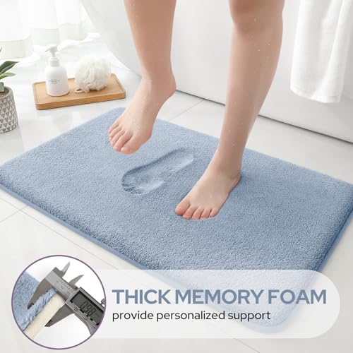 HOMEIDEAS Upgraded Bathroom Rugs Set 3 Piece, Ultra Soft Memory Foam Bath Mats, Super Absorbent Non Slip Washable U-Shaped Toilet Bath Rug (Blue, 17"x24"+20"x32"+U-Shaped 20"x24") - color: Blue