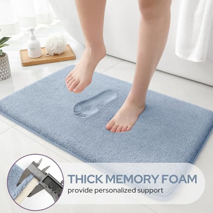 HOMEIDEAS Upgraded Bathroom Rugs Set 3 Piece, Ultra Soft Memory Foam Bath Mats, Super Absorbent Non Slip Washable U-Shaped Toilet Bath Rug (Blue, 17"x24"+20"x32"+U-Shaped 20"x24") - color: Blue