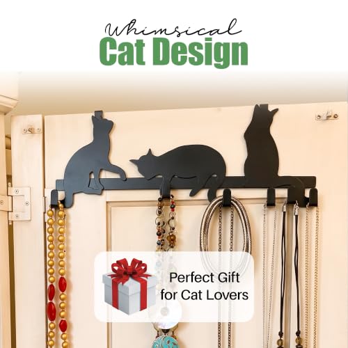 Evelots Over The Door 4 Hook Towel/Coat Rack Hanger Organizer, Kitty Cat Design-Easy No Tool Installation-Black Iron-Holds 20 lbs. - size: 1 Pack, style: 4 Hook Kitty Cat Design