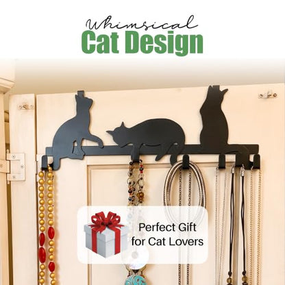 Evelots Over The Door 4 Hook Towel/Coat Rack Hanger Organizer, Kitty Cat Design-Easy No Tool Installation-Black Iron-Holds 20 lbs. - size: 1 Pack, style: 4 Hook Kitty Cat Design