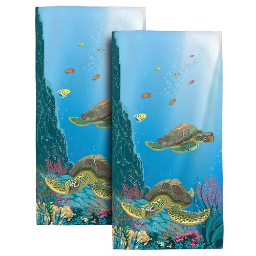 Sea Turtles Hand Towels for Bathroom Blue 14x28 Inch, Nautical Decor Beach Ocean Bath Hand Towels Decorative Set of 2 for Farmhouse Gym Kitchen Hotel Home Decorations - color: Turtle