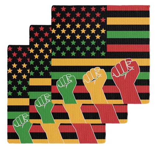 Juneteenth Dish Towels Set, Waffle Weave Kitchen Towels 3 Pieces, Black History Month Flag African American Microfiber Hair Face Bath Tea Towel Absorbent Quick Drying Cleaning Dish Cloths, 12"x12" - size: 3PCS,12"x12"