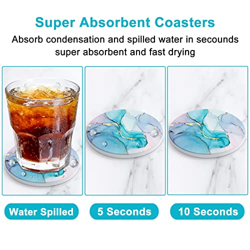 Coasters for Drinks, Set of 6 Cute Absorbent Ceramic Drink Coasters - color: Colorful Ink Marble