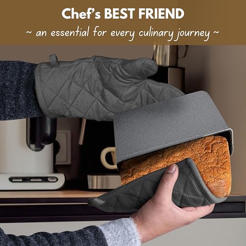 Native Fab Farmhouse Oven Mitts and Pot Holders Set of 4, Heat Resistant Non-Slip Machine Washable, 100% Cotton Kitchen Pot Holders Oven Mitts Sets Grey - color: Gray