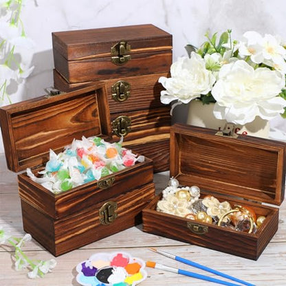 Vesici 12 Pcs Wooden Boxes for Crafts 5.9 x 3.1 x 2 Inch Small Unfinished Wooden Boxes with Hinged Lids DIY Jewelry Box Gift Box Keepsake Treasure Chests for DIY Craft Holiday Party Gifts(Walnut)