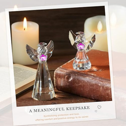 2pcs Crystal Angel Figurines Gift For Mom Art Glass Guardian Angel Statues | Christmas Angel Ornament,Home Room Decor Collectibles Memorial Gifts For Mom Women (4.5''and 3'') - style: Angel with Purple Flower-2pcs