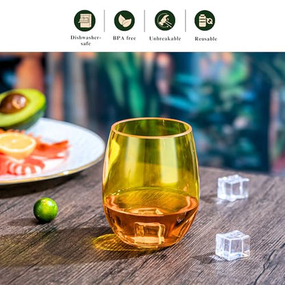 18oz Colorful Stemless Wines Cups, Shatter-Proof Acrylic Glasses Drinkware, Reusable Plastic Bar Glasses, BPA-Free, Dishwasher-Safe - color: Multicolor