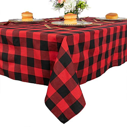 ShinyBeauty Checked Square Tablecloth 54x54-Inch Red and Black Buffalo Plaid Tablecloth Washable Cotton Table Cover Gingham Tablecloth for Dining Room Table Linen Christmas - color: Black & Red, size: 54" x 54" (Square)