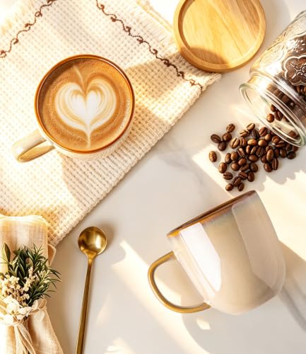 LERATIO Ceramic Coffee Mugs Set of 6,12oz Handmade Coffee Mugs Set | Large Handle for Cappuccino/Latte/Tea/Hot Cocoa,Oven &Dishwasher & Microwave Safe-Pale Kahki - color: Pale Kahki