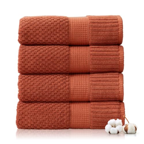4 Pack 100% Cotton Bath Towels | Clay Towels | Oeko‑TEX Standard 100 | Soft & Absorbent, Quick‑Dry | Trinity Collection - Baked Clay - color: Baked Clay, size: Bath Towels (4 Pack)