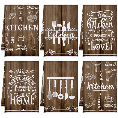 6 Pcs Brown Kitchen Towels Decorative Sets Dish Towels Absorbent Fast Drying Hand Tea Vintage Hanging Reusable Cleaning Dishcloths for Cooking Farmhouse Bathroom Accessory - color: Brown, style: Classic