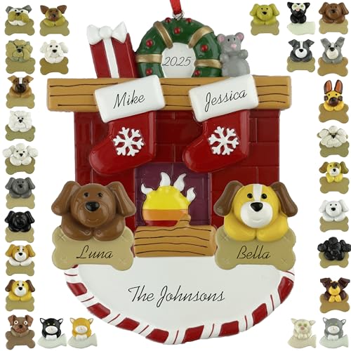 Customized and Personalized Christmas Ornament - Family of 2-6 with Two Pets - Select 2 of The 25 Different Dogs and Cats to Design Your Own Made to Order Gift (Family of 2) - size: Family of 2 with 2 Pets