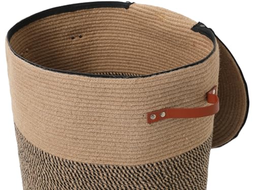 16"x20" Extra Large Cotton Rope Basket with Zipper Lid, Woven Laundry Hamper and Blanket Storage Basket, Round Clothes Bin for Living Room Bedroom, Jute & Black Mix - color: Jute/Black Mix