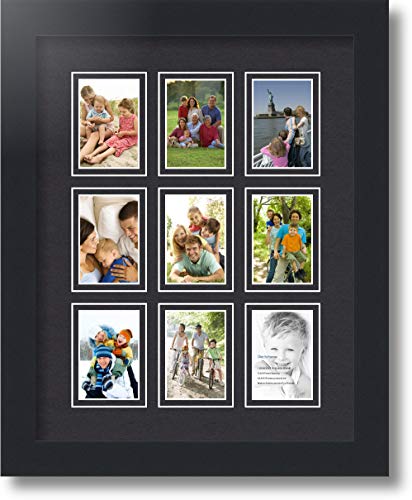 Art to Frames Double-Multimat-78-89/89-FRBW26079 Collage Photo Frame Double Mat with 9-2x3 Openings and Satin Black Frame - color: Black, size: 9 - 2x3