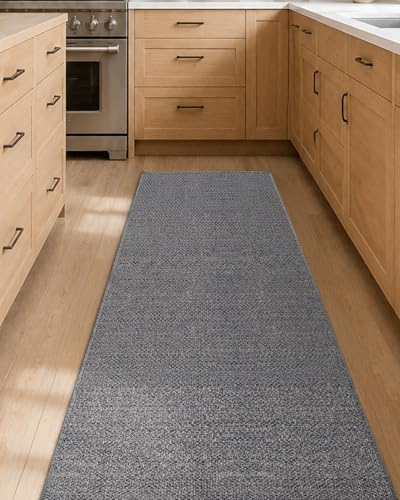 Color&Geometry Thin Kitchen Rug 23x82, Non Slip Rubber Backed, Light Grey | 0.15in Kitchen Mat Fit Under Door, Absorbent, Washable Mat For Large Kitchen, For Light Cooking/Low Traffic Homes - color: Light Tone-light Grey, size: 23"X82"