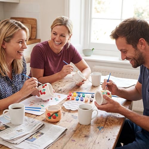 Hushee 12 Sets Ceramic Succulent Planters Paintable Succulent Plant Pots Small DIY Figurines Unpainted Pots with Drainage Hole Color Paints Paintbrushes Palettes - color: Fruit