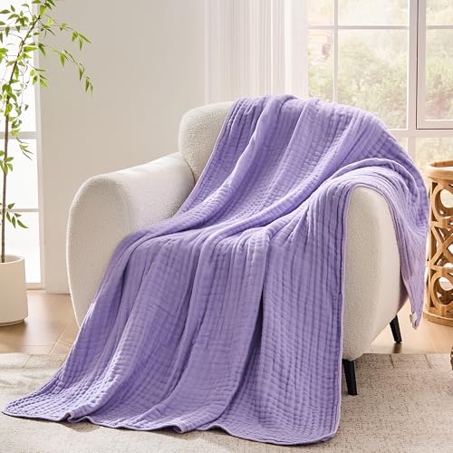VANJOROY 9-Layer Muslin Throw Blanket 50" x 70" Purple, 100% Cotton Organic Breathable Lightweight Large Throw for Couch Bed Quilt and Bedspread - All Season Muslin Soft Gauze Blanket - color: Purple, size: Large Throw (50" x 70")