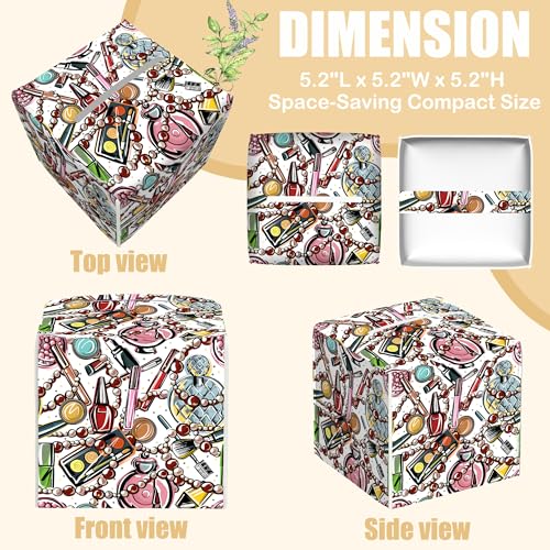Scattered Cosmetics Tissue Box Cover Square, Perfume and Lipstick Tissue Box Holder with Bottom Belt Leather Facial Paper Organizer Dispenser for Bathroom Bedroom Dresser Night Stand Tabletop - color: Scattered Cosmetics